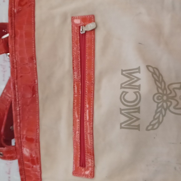 MCM Red Patent Crocodile Pattern Bag GUC - Picture 9 of 12